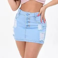 Saia Jeans Feminina com botão encapado moda blogueira