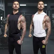 Kit 2 Regata Capuz Cavada Musculação Camiseta Treino Fitness Masculina e Capuz