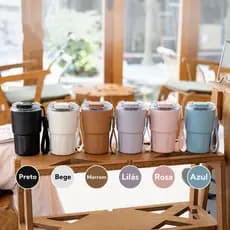 Copo Térmico Inox a Vácuo 320ml 400ml 600ml com Canudo e Alça Café Gelado Quente