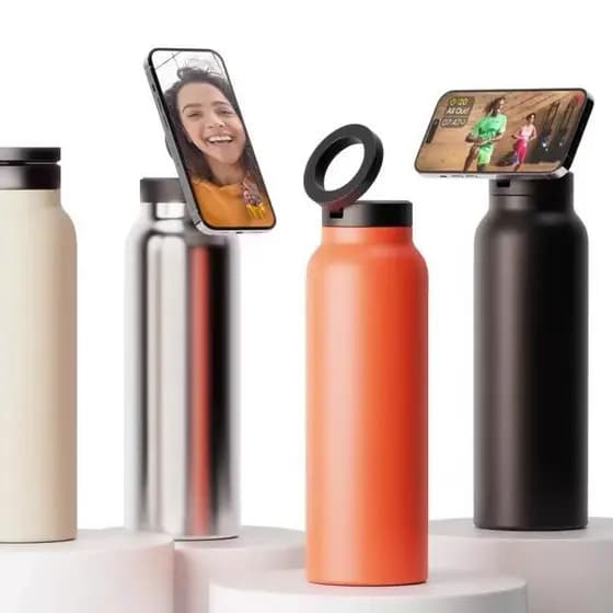Garrafa Térmica Magsafe 950ml/750ml Imã Tripé Pra Celular Academia Vlog Gravar Treino Garrafinha com anel de ferro
