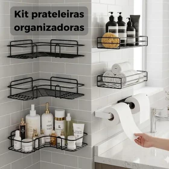 Porta Shampoo Organizador Banheiro Metal sem Furos Fixação Fácil Resistente Premium