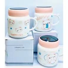 Caneca gatinho cerâmica com tampa espelho