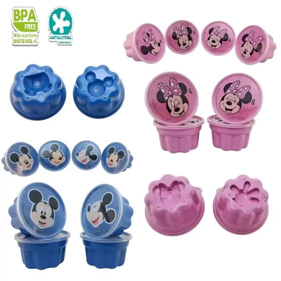 Kit Formas Para Gelatina, Flan e Pudim Mickey e Minie– 4 Peças Plasútil