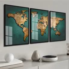 Quadros Decorativos Mapa Mundi Moderno Para Quarto Sala Casa Escritório Hall Com Moldura e Vidro