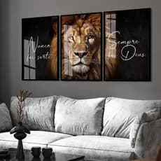 Quadros Decorativos Leão Nunca Foi Sorte Luxo Sala Quarto Moldura
