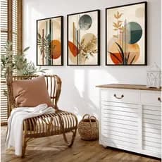 Quadro Decorativo Trio com Vidro Folhagem Folhas para Sala Hall
