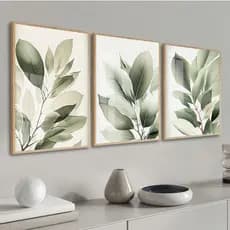 Quadro Decorativo Folhagem Folhas Verdes Com Vidro e Moldura