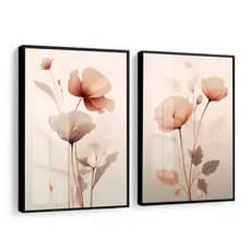 Kit de Quadro Decorativo Flores Folhagem Neutro com Vidro