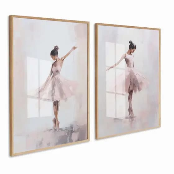 Kit 2 Peças Quadro Decorativo para Quarto Infantil Bailarina Rosa