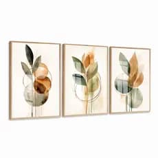 Quadro Decorativo Folhagem Folhas Tons Neutros Trio