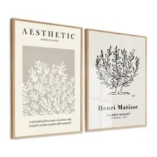 Kit 2 Quadros Decorativos matisse folhagem moderno sala quarto com moldura vidro