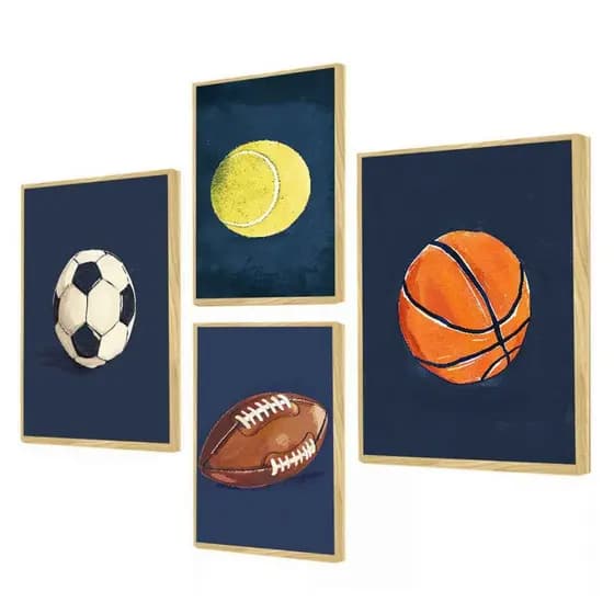 Quadro Decorativo Menino para Quarto Infantil Bolas Futebol Basquete