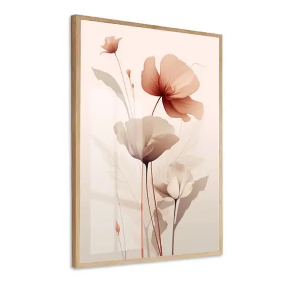 Quadro Decorativo Flores Folhagem Neutro com Moldura 50x70 Vidro