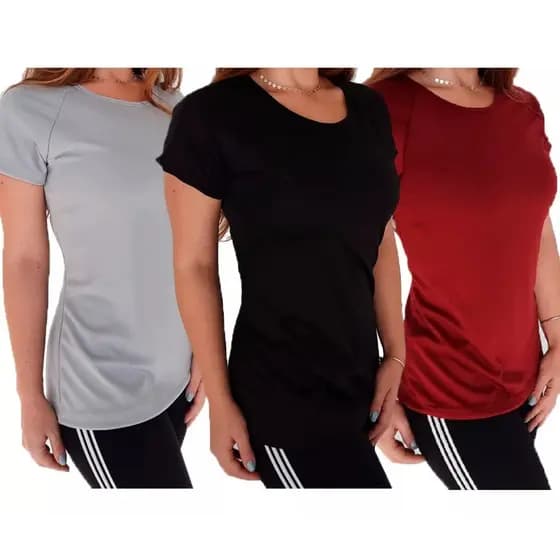 kit 3 Camiseta Feminina Blusa Academia Exercício Envio Rápido Academia Fitness Treino Corrida Esporte