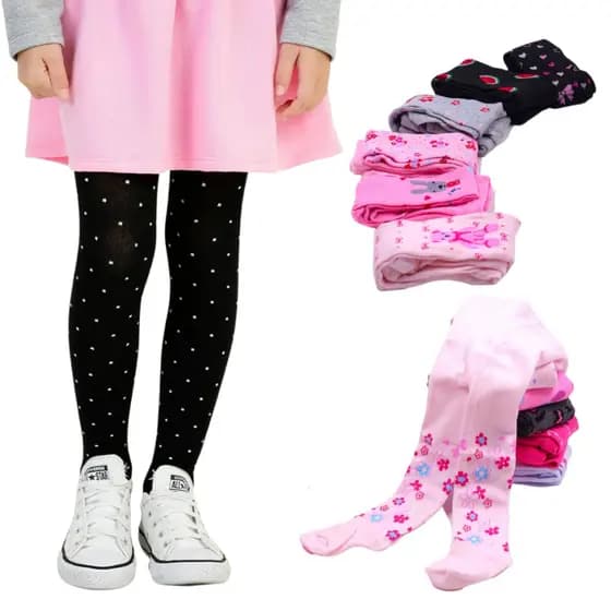 Kit 3 Meia Calça Infantil Para Meninas Fio 40 Grossa Quentinha Estampas Sortidas Confortável Para Inverno