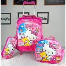 Kit Mochila Escolar HELLO KITTY RODINHAS EM 3D modelo 2026 / KIT MOCHILA ESCOLAR INFANTIL  KIT MOCHILA HELLO KITTY 2026