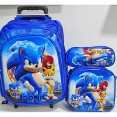 KIT MOCHILA ESCOLAR INFANTIL MENINO SONIC 3D/ SONIC 3D/COM RODINHAS/KIT MOCHILA+LANCHEIRA+ESTOJO/MODELO 2026 EM 3D