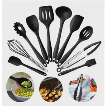 Kit 10 Pecas Utensilios De Cozinha Completo Silicone Espatula Pegador Concha MEKAUPP