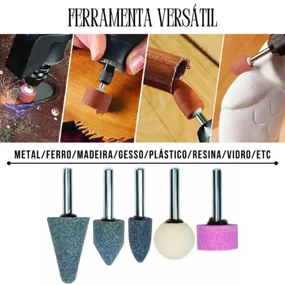 Kit Jogo Ponta Montada 5 Peças Retifica Esmetil Haste 1/4"