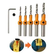Kit 5 Peças Profissional Broca 8 mm Para Rebaixo De Parafuso Em Madeira Com Limitador Marcenaria