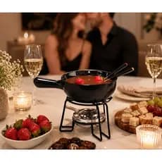 Kit Conjunto De Fondue Panela Cerâmica Antiaderente Chocolate Queijo Carne 4 Pessoas