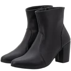 Bota Bico Fino Feminina Coturno Salto Bloco Grosso