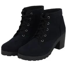 Coturno Botinha Salto Tratorado Feminino Camurça Moda