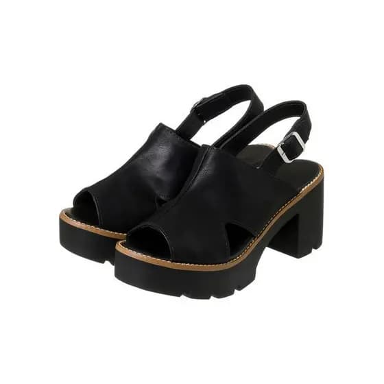 Sandalia Ana Luiza Sintético com Corte Lateral e Sola de Oxford Preto