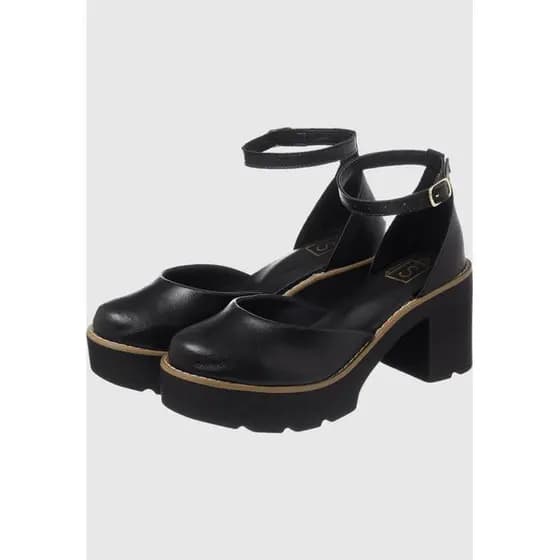 Sandália Salto Oxford com Bico e Traseiro Fechado Preto Sintético