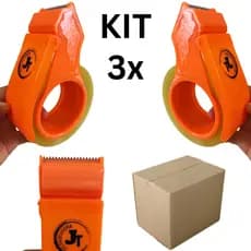 Kit 3 Aplicador Fita Adesiva Grande 50mm Até 300m Manual Mão Larga Dispenser Durex Aparelho Suporte