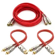 KIT CABOS RCA BLINDADO 5 METROS +CABO Y 2 MACHO 1 FEMEA SOM AUTOMOTVO