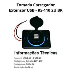 Tomada Usb 12v 24V Duas Entradas Van Escolar Onibus carregador rápido