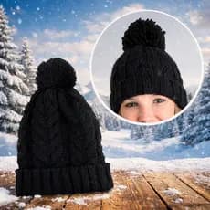 Touca De Frio Com Pompom Preta Gorro De Lã Tricot Inverno