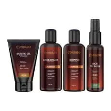 Kit Barba Calmante Hidratante Refresca 4 em 1 Shampoo Condicionador Gel de Barbear Loção Pós Barba