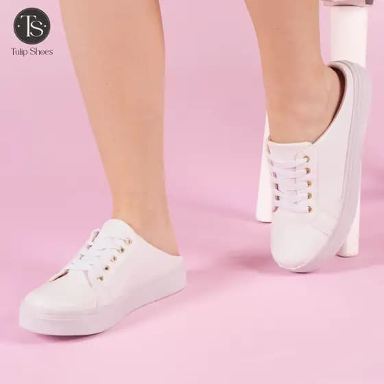 Mule Feminino Tênis Babuche Calce Fácil Branco