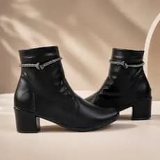 Bota feminina salto bloco strass brilho bico quadrado tira de strass brilho