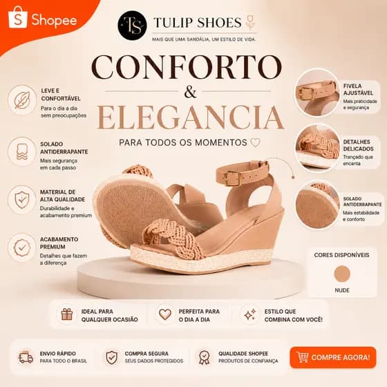 Sandália Feminina de Salto Anabela Casual Detalhe Trançado