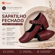 Sandália Feminino Sapatinho Fechado Casual Vermelho Escuro Básico