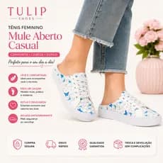 Tênis Feminino Mule Aberto Casual Moderno Macio Leve Borboletas Azuis Conforto