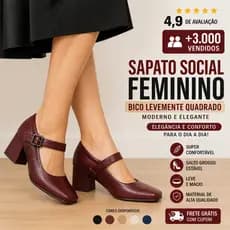 Sapato Social Feminino Bico Levemente Quadrado Salto Bloco Confortável Casual Dia a Dia Elegante