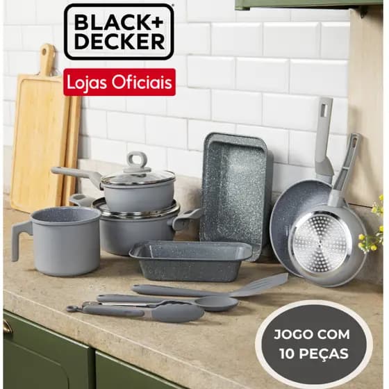 Jogo de Panela Indução/Chamas Antiaderente Cerâmica 10 Peças Black+Decker Ceramic Line Grey Premium