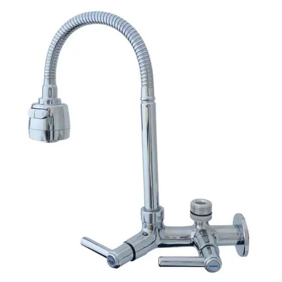 Torneira Gourmet Cromada de Parede Cozinha Móvel em ABS com Saída para Filtro e Máquina Lava Louças ou Roupas 3/4