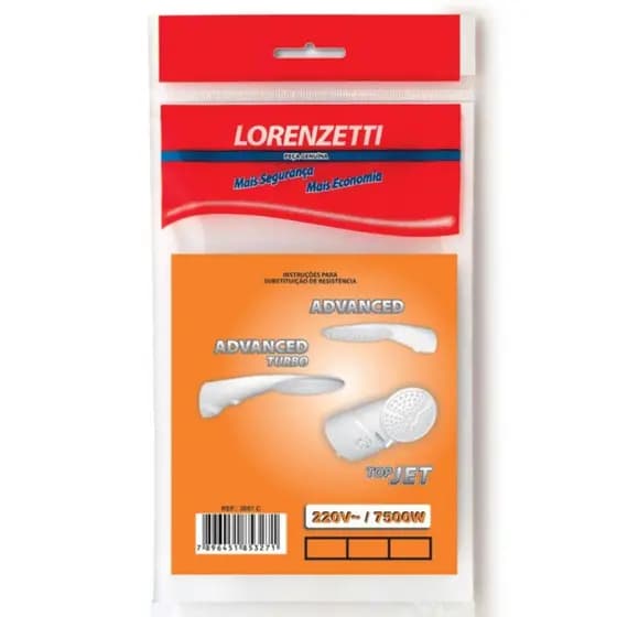 Resistência Ducha Top Jet/Advanced Multitemperaturas 7500W X 220V - Ref: 3055-O - Original Lorenzetti