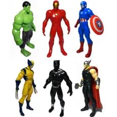Kit 6 Bonecos Colecionáveis Marvel Avengers Vingadores Wolverine Homem Ferro Hulk  Thor