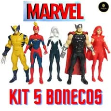 kit 5 Bonecos Colecionáveis Marvel Aranha Fantasma Thor Capitã Marvel Wolverine Feiticeira Escarlate