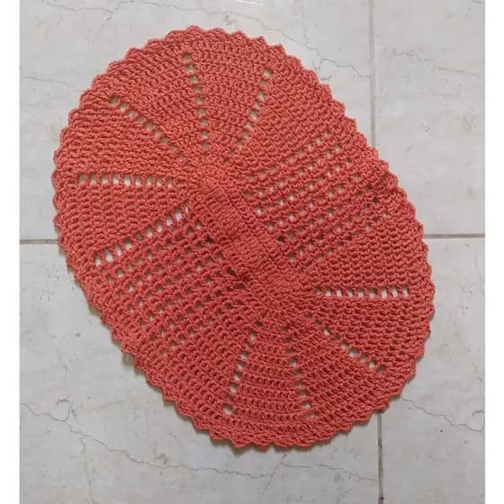 Promoção - Tapete de Crochê Laranja - Oval Multiuso - Tapete em Crochê - Artesanato
