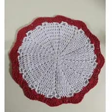 Sousplat De Crochê Branco - Sousplat De Crochê Branco/Vermelho - Artesanato