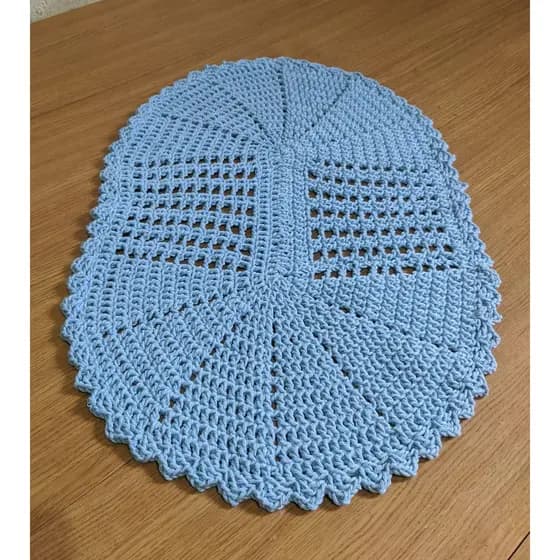 Promoção - Tapete de Crochê Azul - Oval Multiuso - Tapete em Crochê - Artesanato