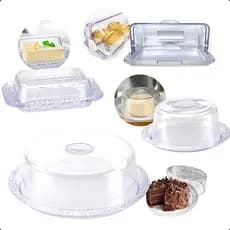 Kit Cozinha Café Da Manhã Cristal Acrílico Boleira Manteigueira Queijeira Porta Pão De Mesa Chá