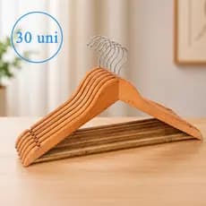 Kit Cabide Madeira Premium Marfim Roupa Calça Camiseta Gancho Cromado